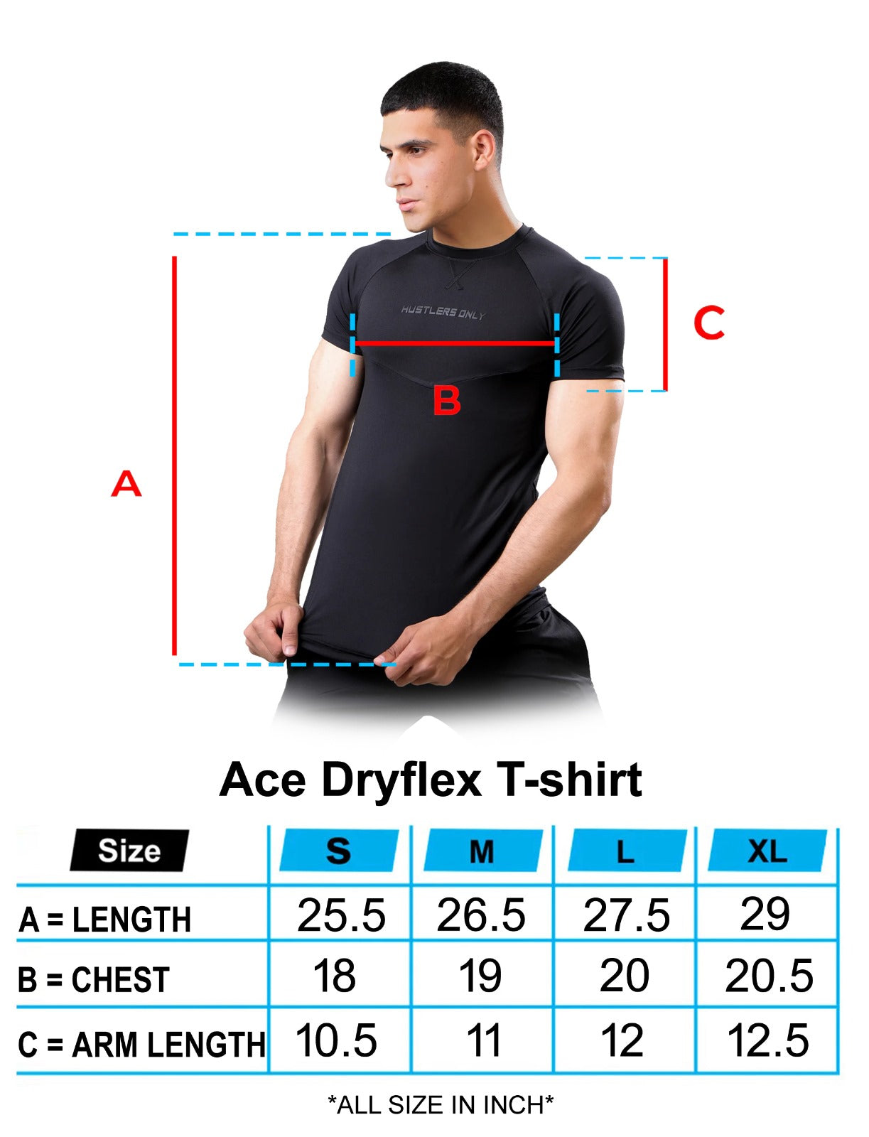 Ace Dryflex Black T-shirt Size Guide | HustlersOnlyUK