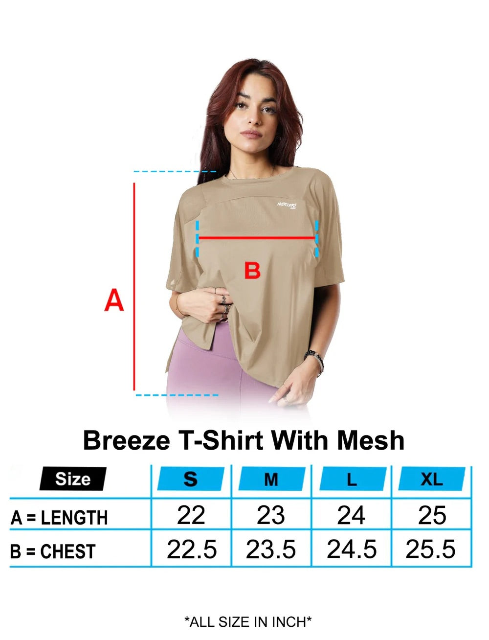 Breeze T-Shirt Sizechart For Women | HustlersOnlyUK