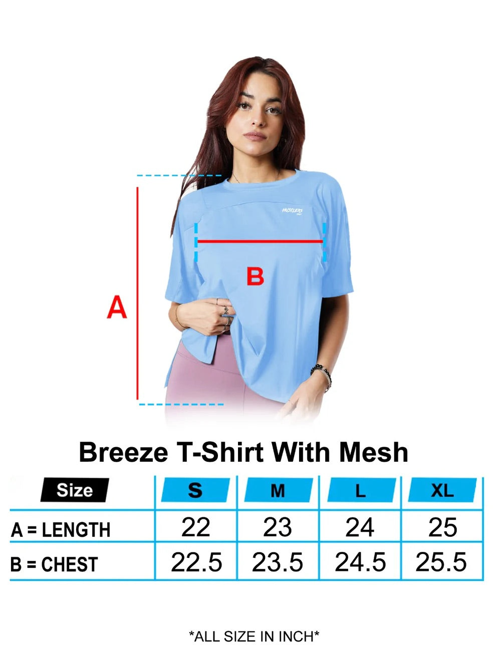 Sky Blue Breeze T-Shirt Sizechart For Women | HustlersOnlyUK