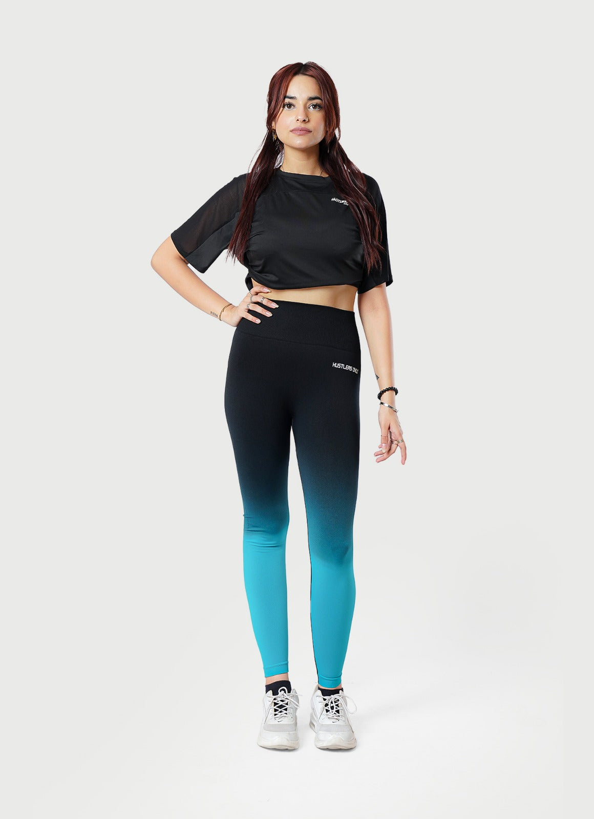 Cyan Dip Dye Seamless Leggings For Women | HustlersOnlyUK