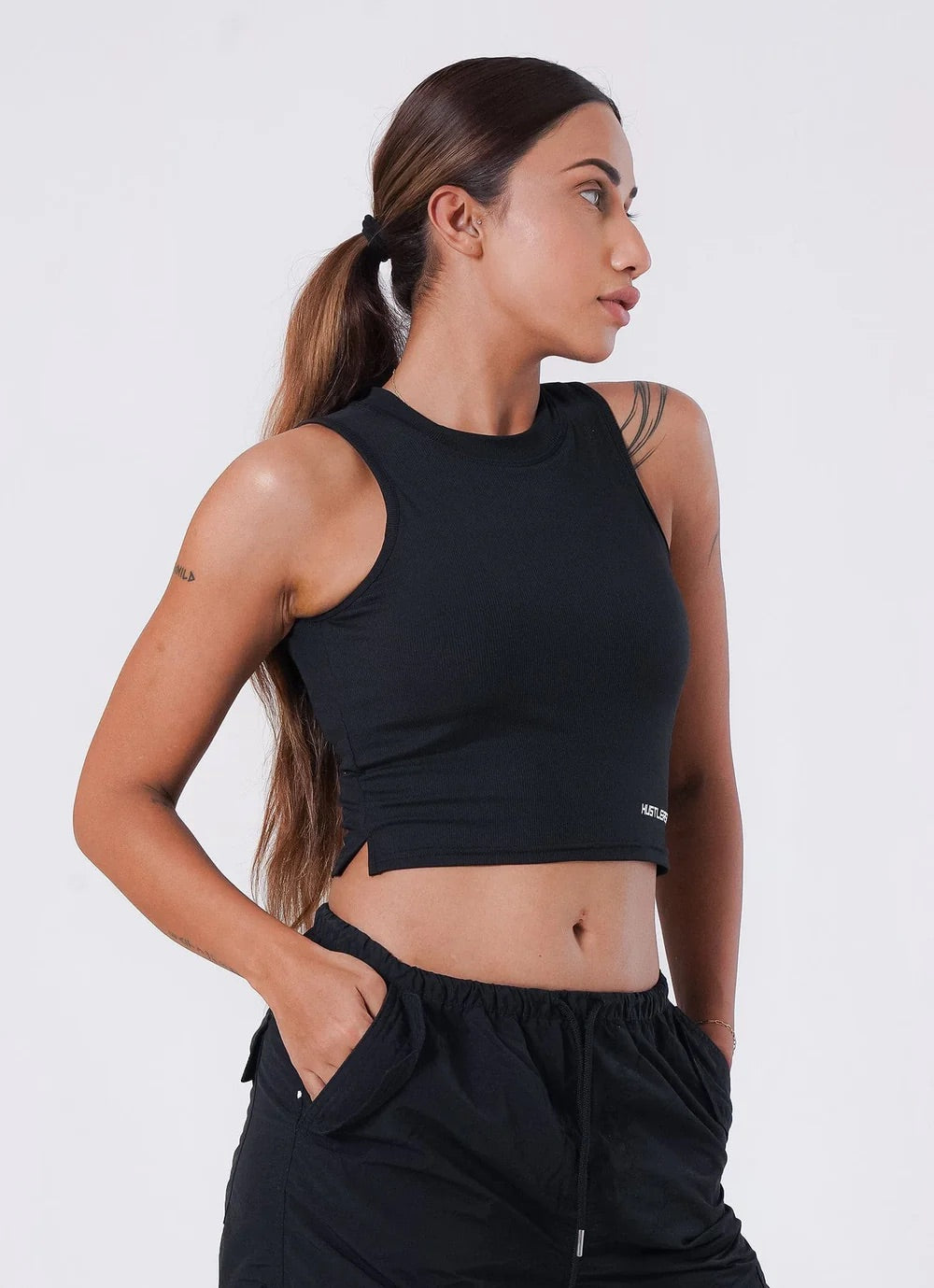 Black IVY Ribbed Tank T-Shirt For Women | HustlersOnlyUK