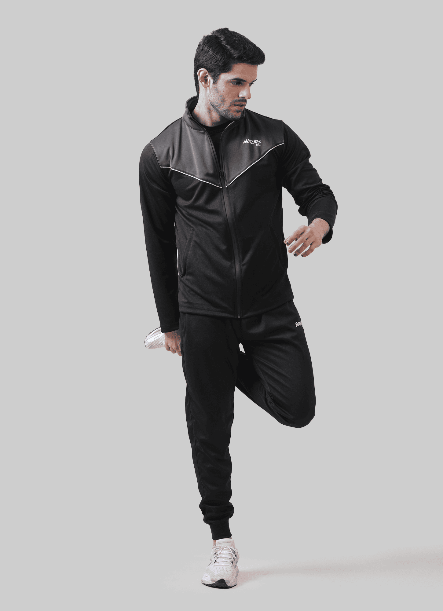 Black & Grey Iconic Tracksuit For Men | HustlersOnlyUK