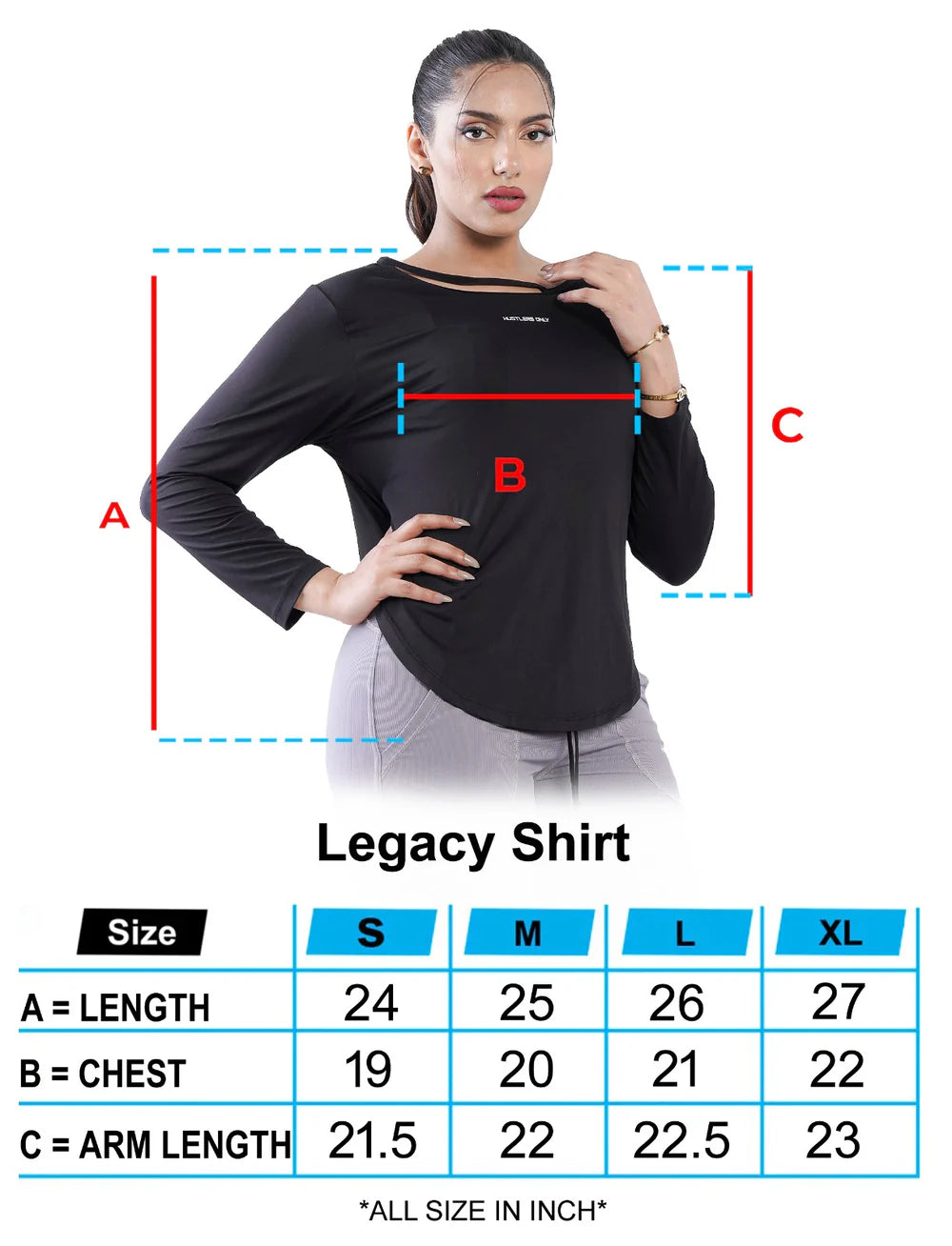 Black Legacy Shirt For Women Sizechart | HustlersOnlyUK