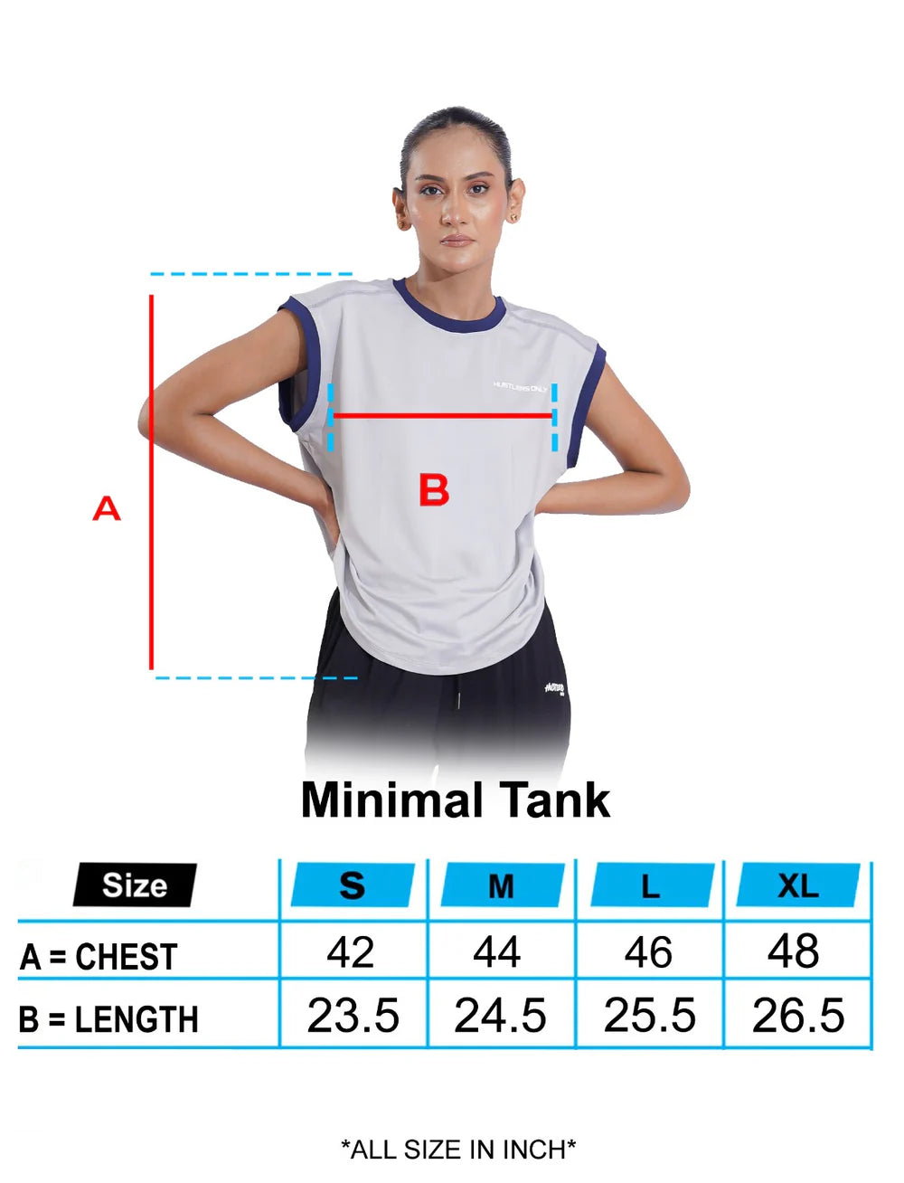Grey Minimal Tank Sizechart For Women | HustlersOnlyUK