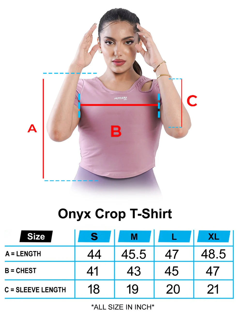 Pink Onyx Crop TShirt Sizechart | HustlersOnlyUK