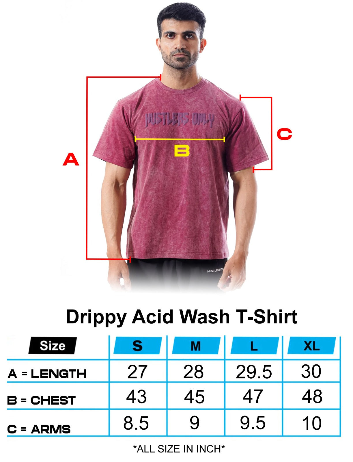 Unisex True-to-Size Maroon Acid Wash Tshirt | Hustlers Only UK