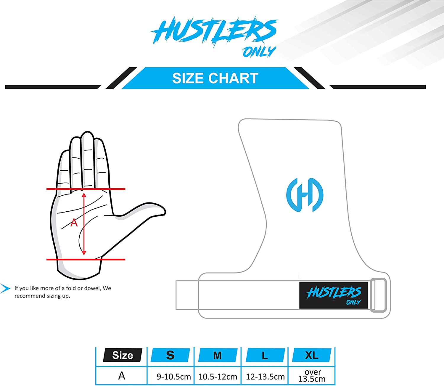 Diamond Fingerless Hand Grips Sizehart | HustlersOnlyUK