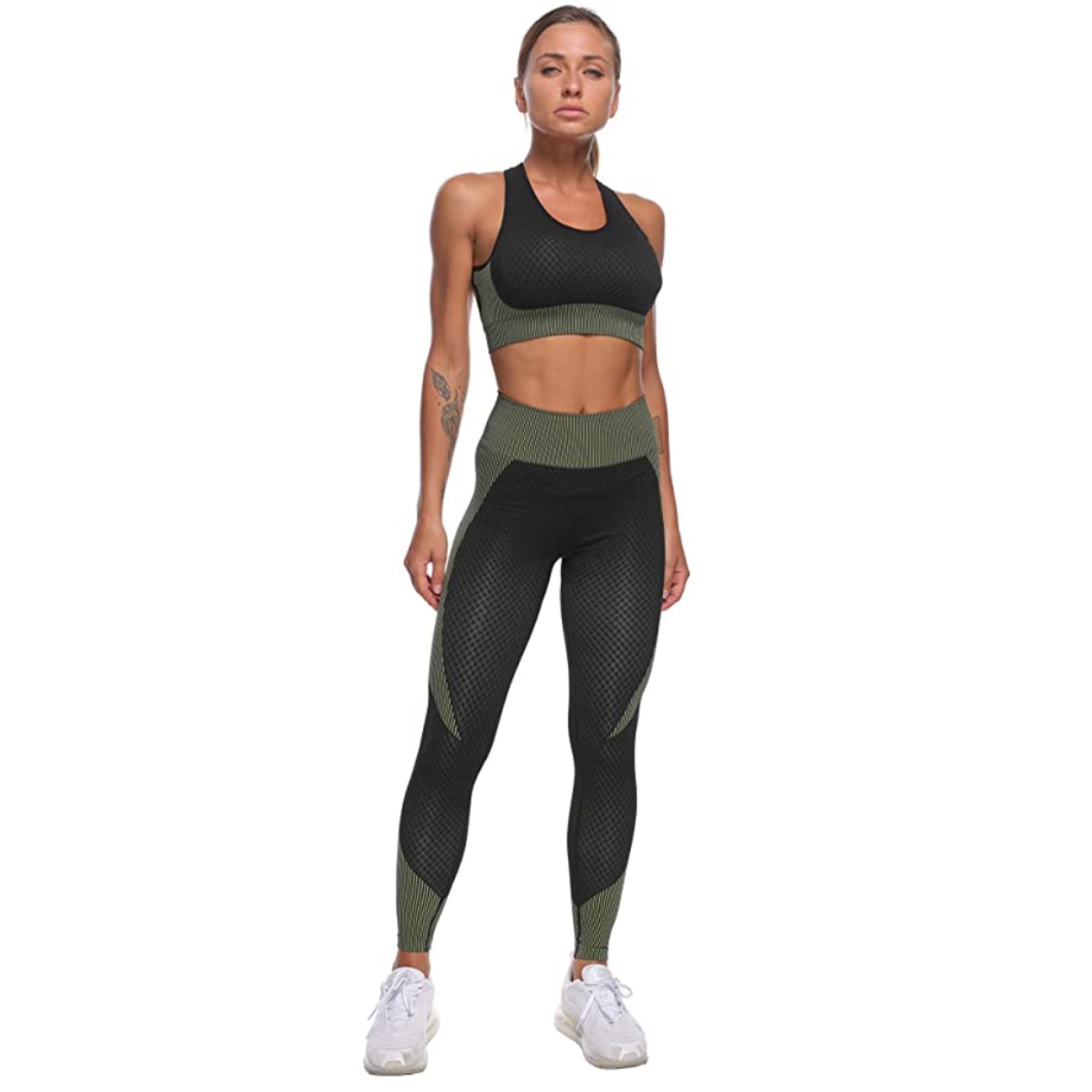 3 Piece Seamless Apparel for Women (Black-Green) | HustlersOnlyPK