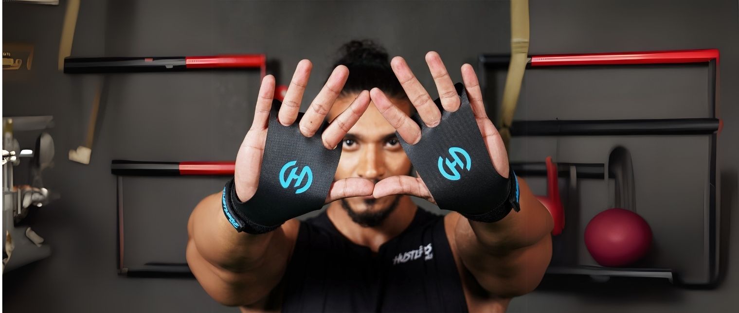 Man Wearing Weightlifting Hand Grips | Huslters Only UK