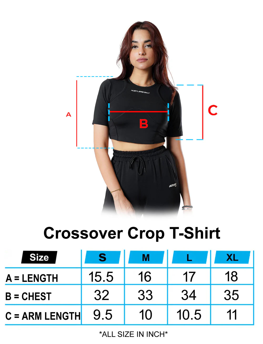 Black Crossover Croptop Sizechart | HustlersOnlyUK
