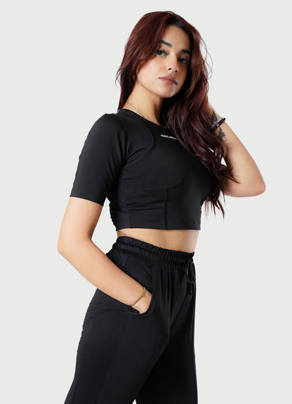 Black Crossover Croptop For Gym | HustlersOnlyUK