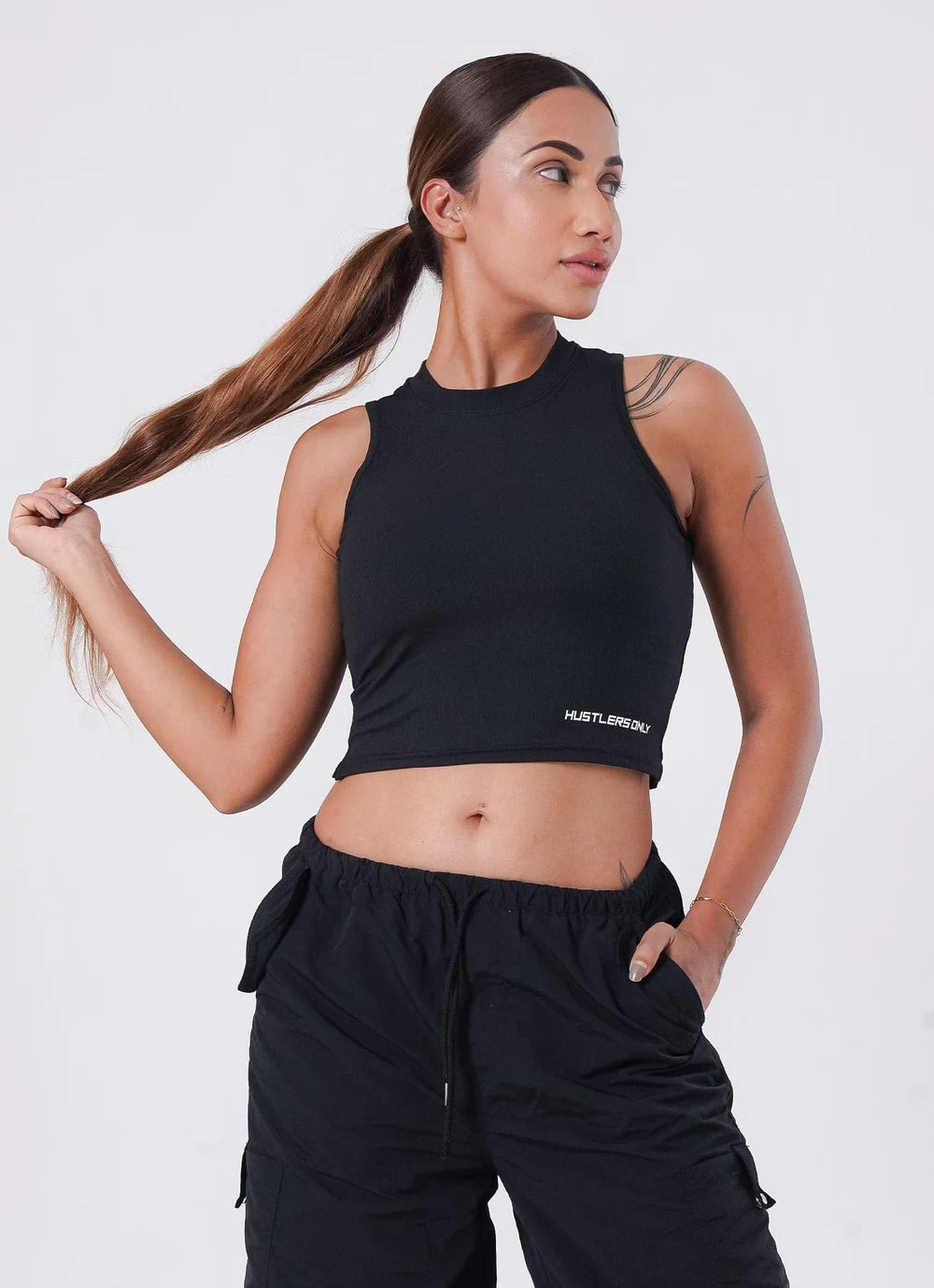 Black IVY Ribbed Tank T-Shirt For Women | HustlersOnlyUK