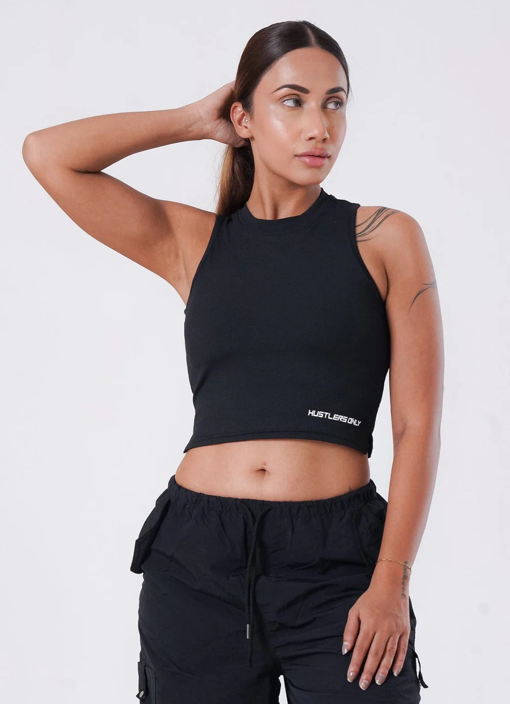 Black IVY Ribbed Tank T-Shirt For Women | HustlersOnlyUK