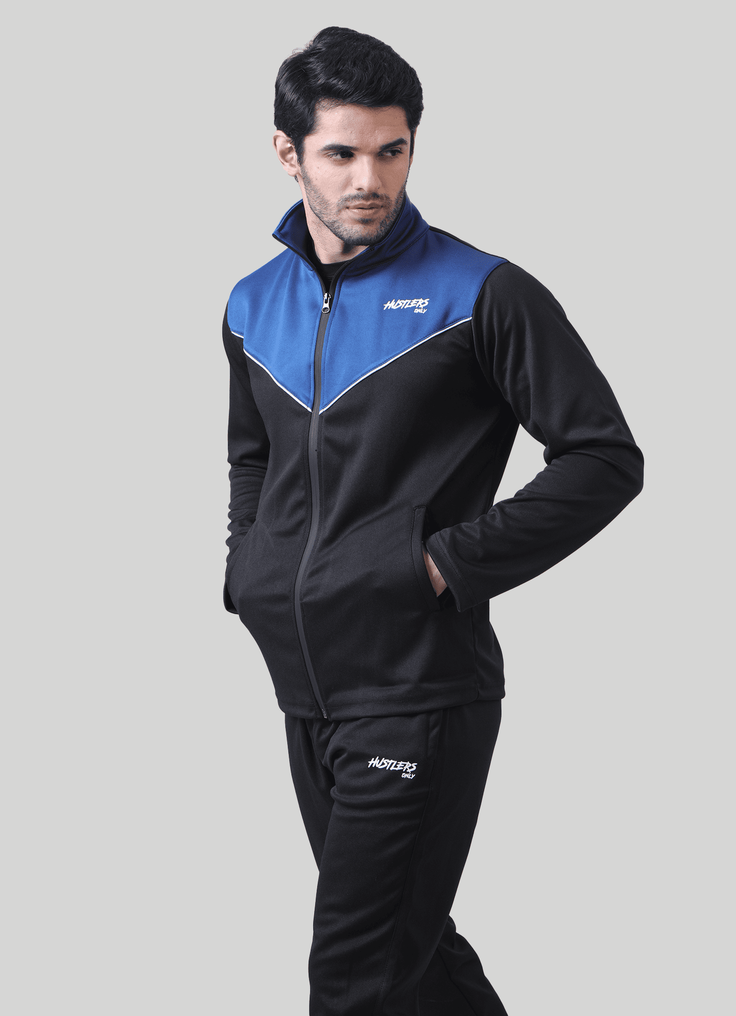 Black & Blue Iconic Tracksuit For Men | HustlersOnlyUK