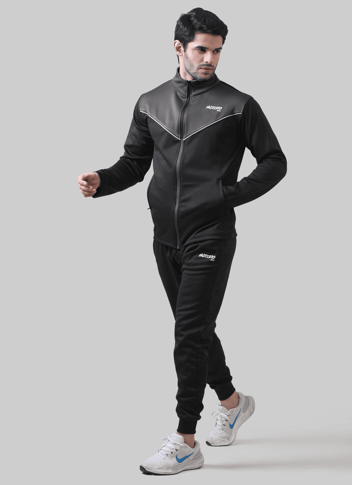 Black & Grey Iconic Tracksuit For Men | HustlersOnlyUK