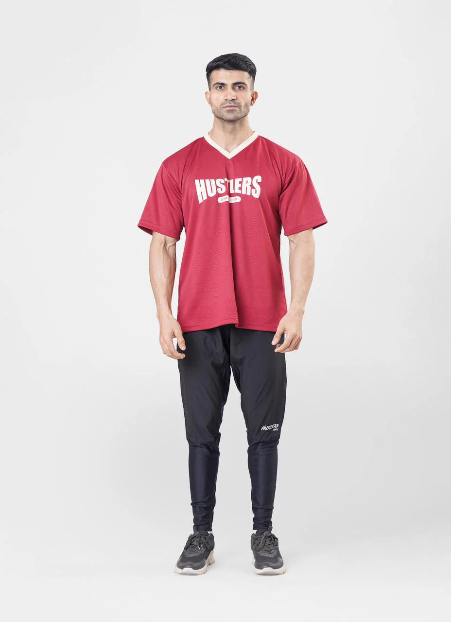 Maroon Mesh Basketball Tshirt | HustlersOnlyUK