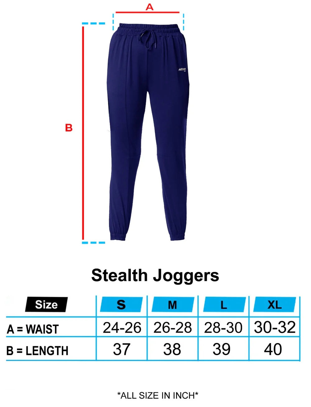 Navy Stealth Joggers Sizechart | HustlersOnlyUK