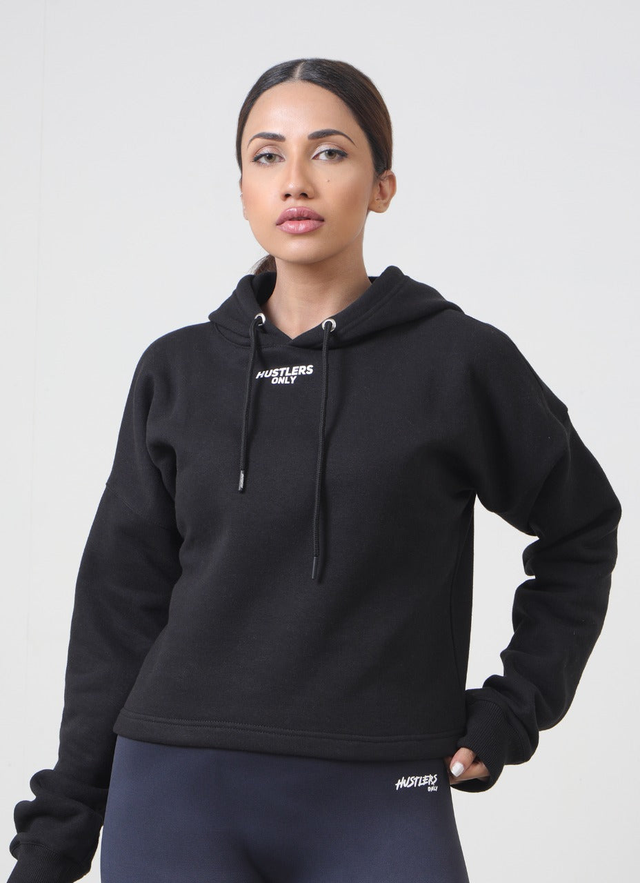 Black Training Cropped Hoodie For Women | HustlersOnlyUK