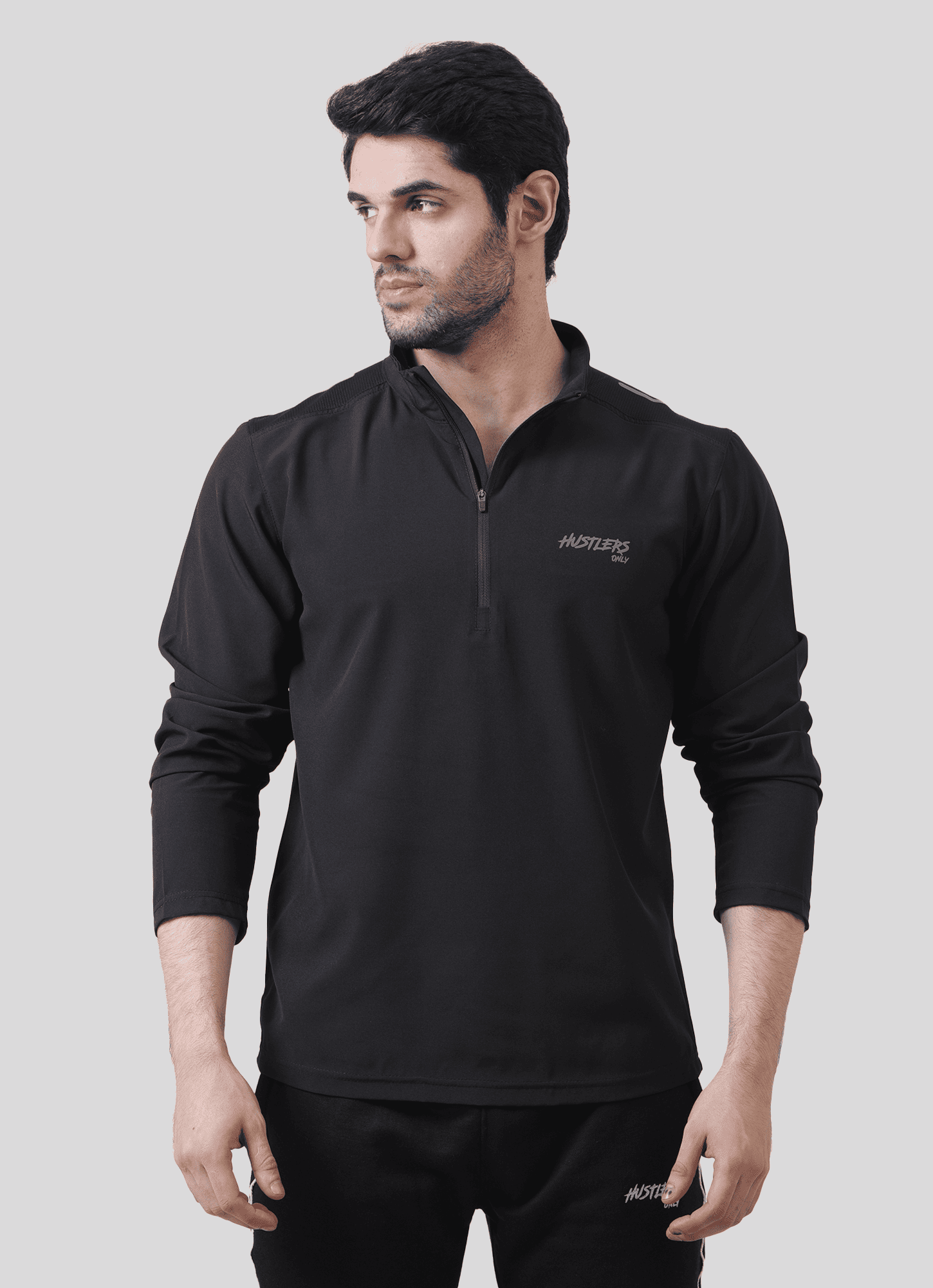 Black Velocity Zip Long Sleeve For Men | HustlersOnlyUK