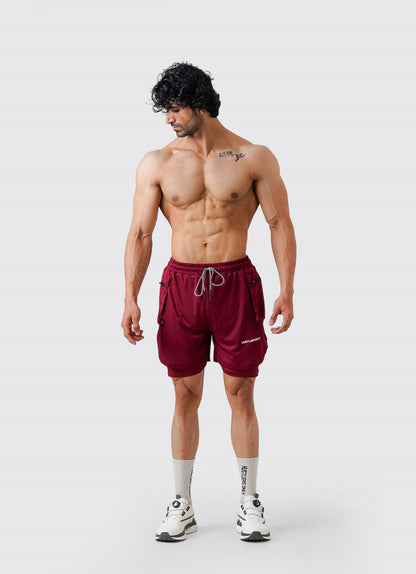 2 in 1 Cargo Shorts - Maroon