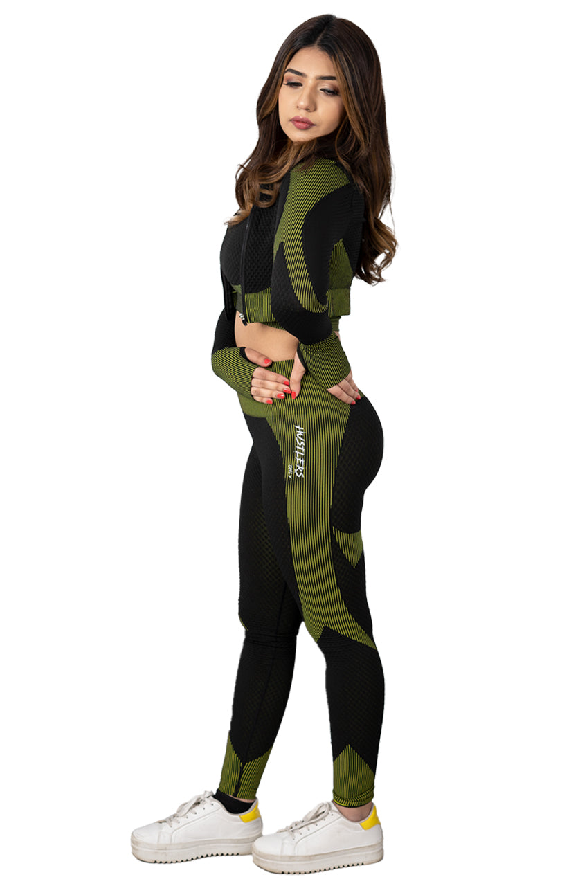 Flex 3 Piece Seamless Apparel for Women (Black-Green) | HustlersOnlyUK